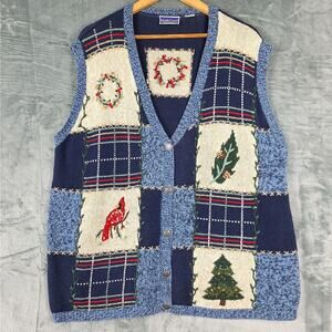 Womens Sweater Vest XL Vintage Cottagecore Granny 3D Knit Boho‎ Patchwork Nature